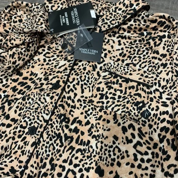 NWT SET Petite M Simply Vera Wang 3 piece pajama - Medium Animal Print PM - Picture 2 of 5